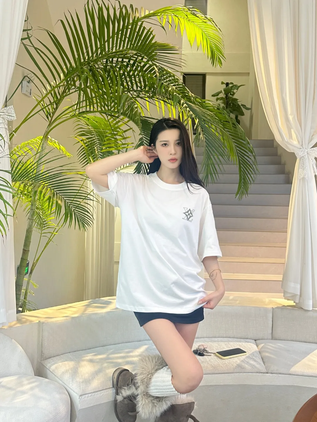 Louis Vuitton/Louis Vuitton back four-leaf clover signature foam printed short sleeves